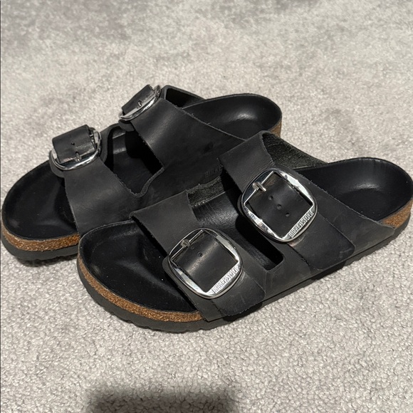Birkenstock Black Sandals with Silver Buckles - Picture 2 of 6